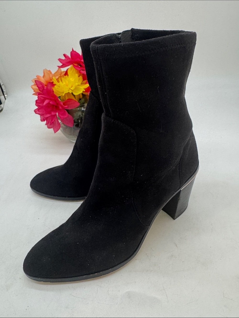 Michael Kors Black Suede Block Heel Ankle Boots Size 9